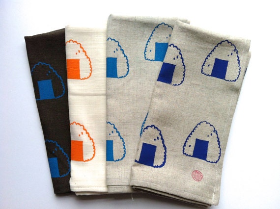 onigiri gift wrap. hand printed fabric gift wrap. eco-friendly gift wrap. furoshiki. napkin. CHOOSE 1.