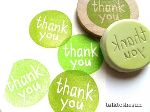 thank you rubber stamp. circle rubber stamp. hand carved stamp. hand carved rubber stamp. mounted.