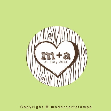 Custom Wedding Stamp - Custom Rubber Stamp - Personalized Stamp - Custom Stamp - Heart in Tree, Woodgrain - C485