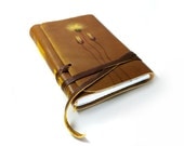 Leather Journal, Notebook in Caramel Brown and Yellow - Dandelion