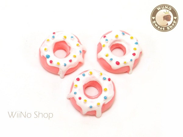 Pink Sprinkle Frosted Donut Cabochons Deco - 4 pcs