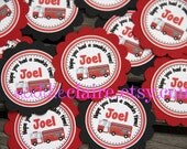 Personalized Firefighter Fire Engine Red and Black Favor Tags