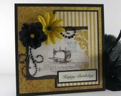 Birthday card, personalized card, sewing machine, elegant birthday card, for female, women, woman, girl