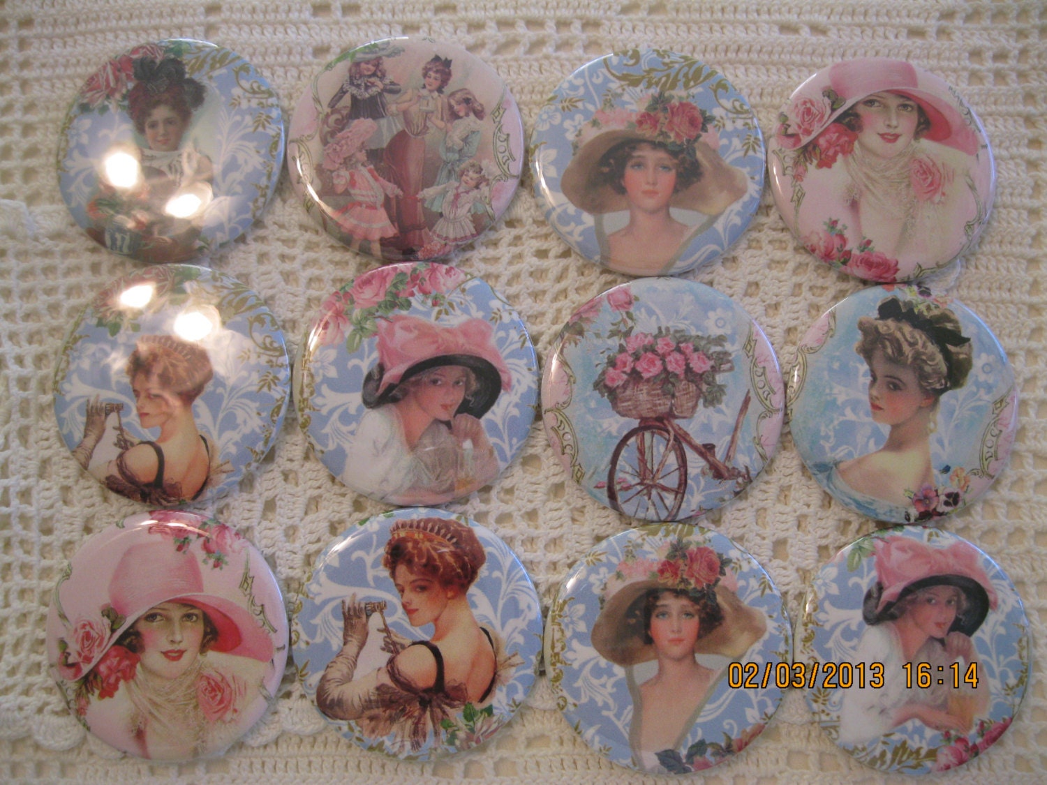 Victorian Vintage Ladies Harrison Fisher Girls Wedding Bridal Mirrors 2.25 Inch for Shower, Wedding or Birthday Favors Set of 12