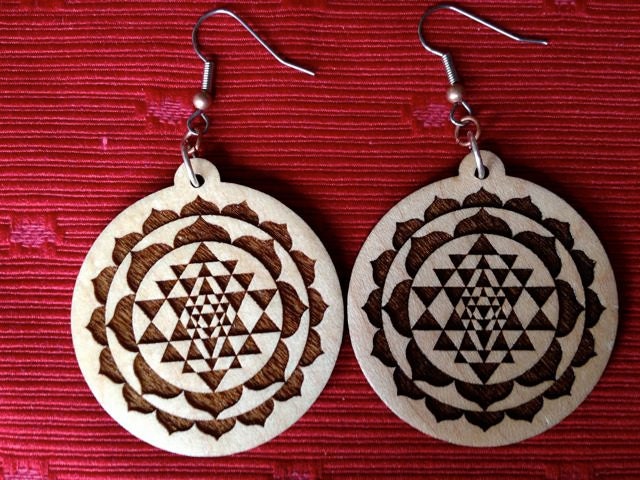 Sri Yantra Maple Wood Earrings