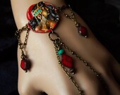 Handpainted gypsy bracelet, bohemian hand bracelet, vintage inspired Art Nouveau