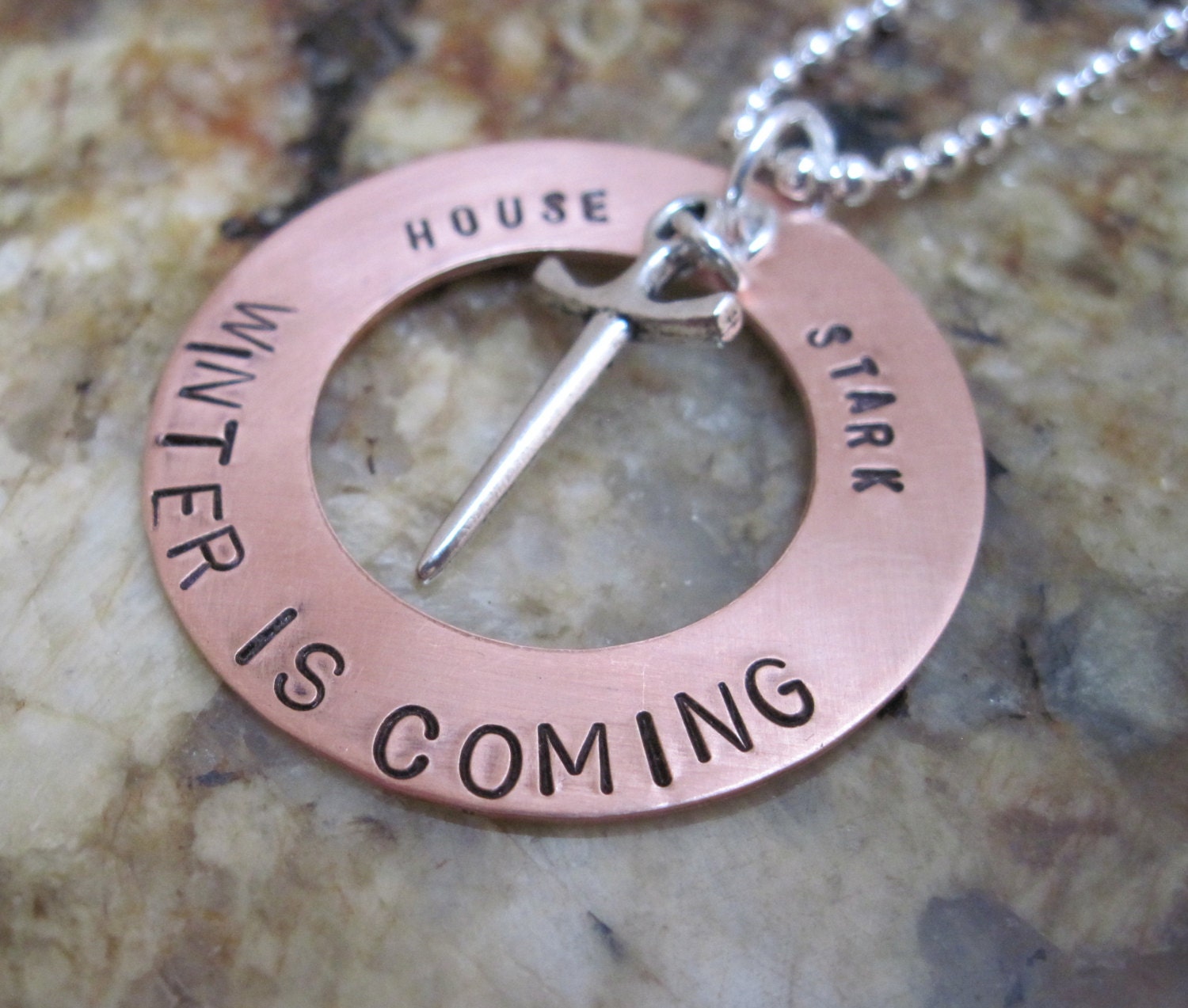 Game of Thrones - Winter Is Coming - House Stark - Copper Hand Stamped Necklace