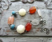 Red Agate, Blue Crazy Lace Agate, Jade, Carnelian and Citrine Oxidized Sterling Silver Wire Wrapped Bracelet, Mixed Gemstone, Mothers Day