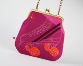 Clutch bag - Rolleskates in pink and orange - metal frame purse with shoulder strap