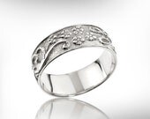 Sterling Silver Band,  Wedding Ring,  Wedding Band, Hand Engraved petals design,