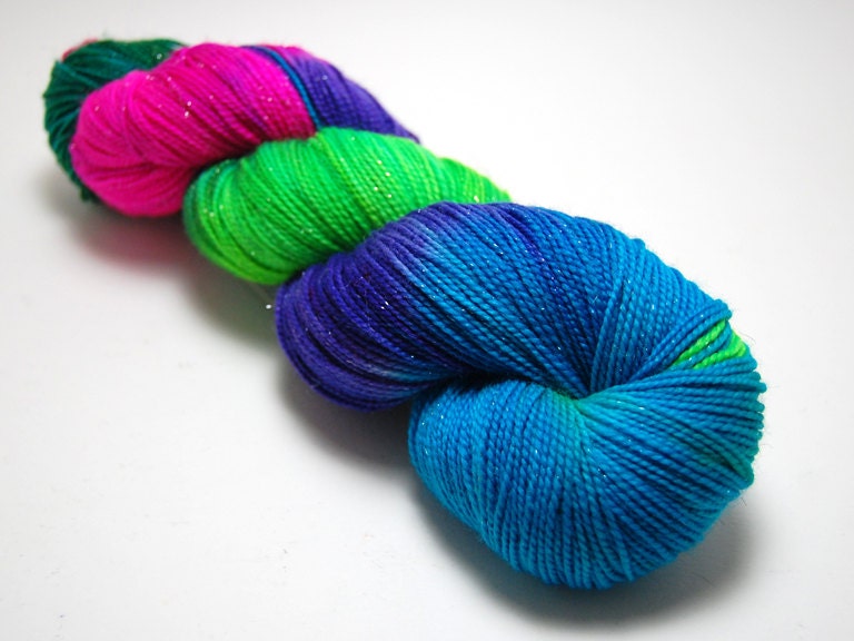 Sparkle Sock Yarn - Pandora's Aquarium - 438 Yards Superwash Merino Nylon - Green Pink Turquoise Purple