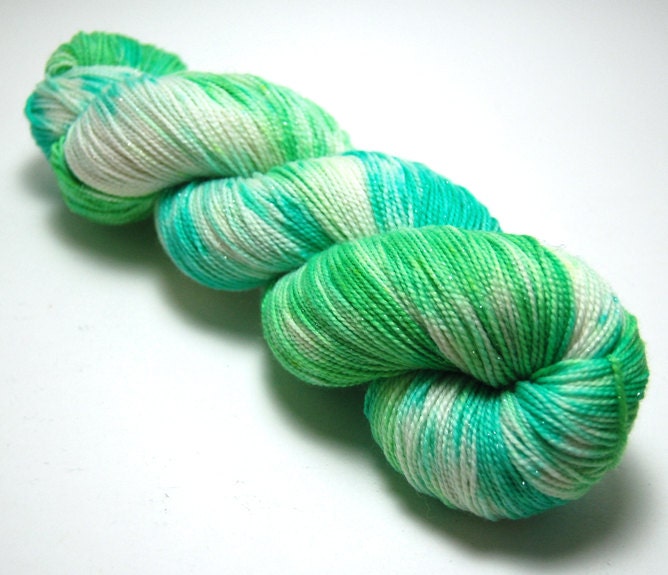 Handpainted Sparkle Sock Yarn - Seafoam - 438 Yards Superwash Merino Nylon - Teal Green