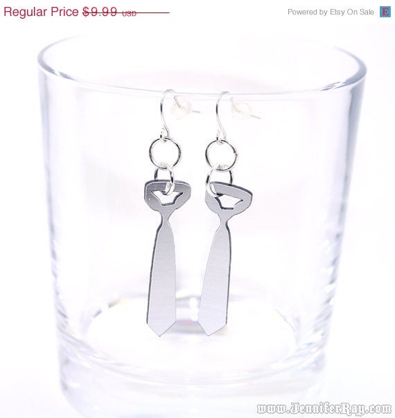 On Sale Silver Tie Earrings, Laser Cut Acrylic 50 Shades Inspired