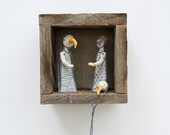 art diorama embroidery - little birds textile art fiber art