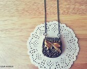 Cute Sweet Feminine Golden Bow Purse Bag Necklace