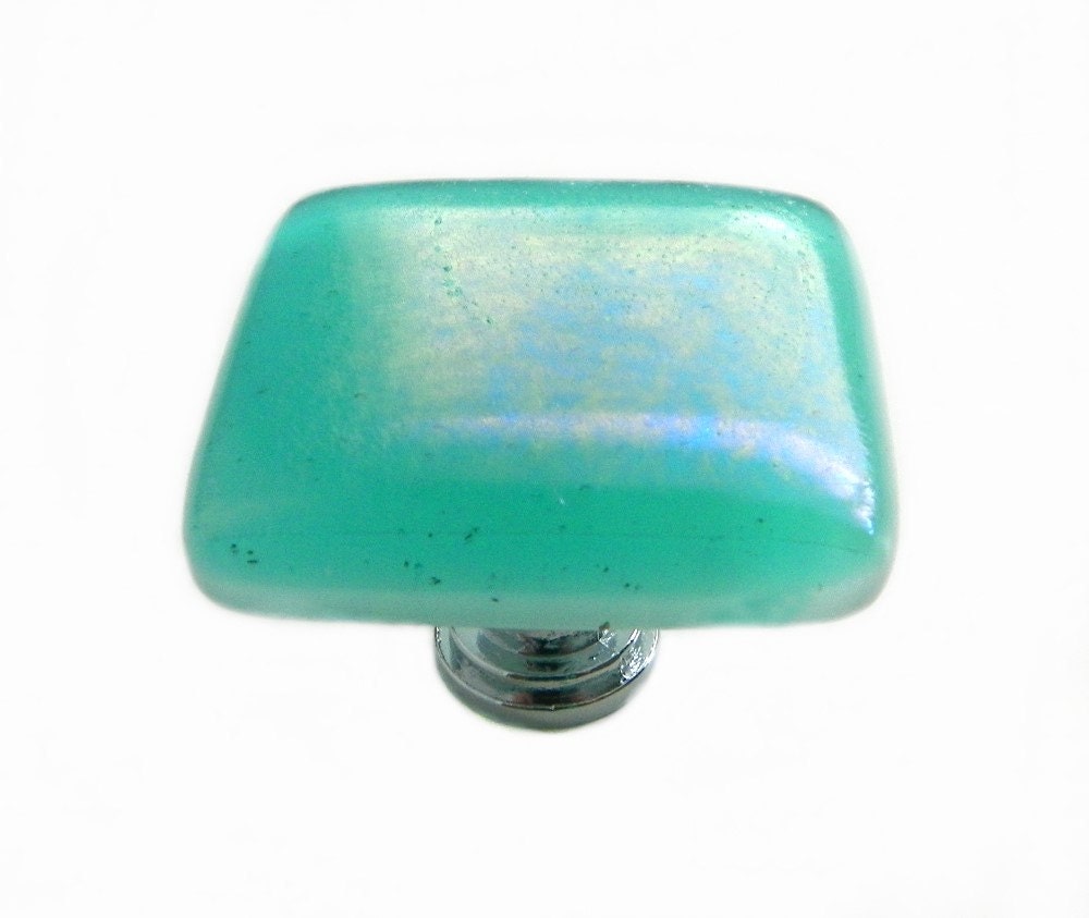 Aqua Iridescent Fused Glass Knob - Custom Cabinet Hardware