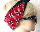 Nautical Polka Dot Print Rockabilly Hair Tie by Dolly Cool Spotty Lifebuoy Life Ring Navy Red White
