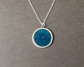 digital dot upcycled blue circuit board necklace with sterling silver chain recycled jewelry