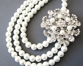 Wedding Necklace Bridal Jewelry Flower Necklace Statement Wedding Jewelry Triple Strand Pearl Necklace