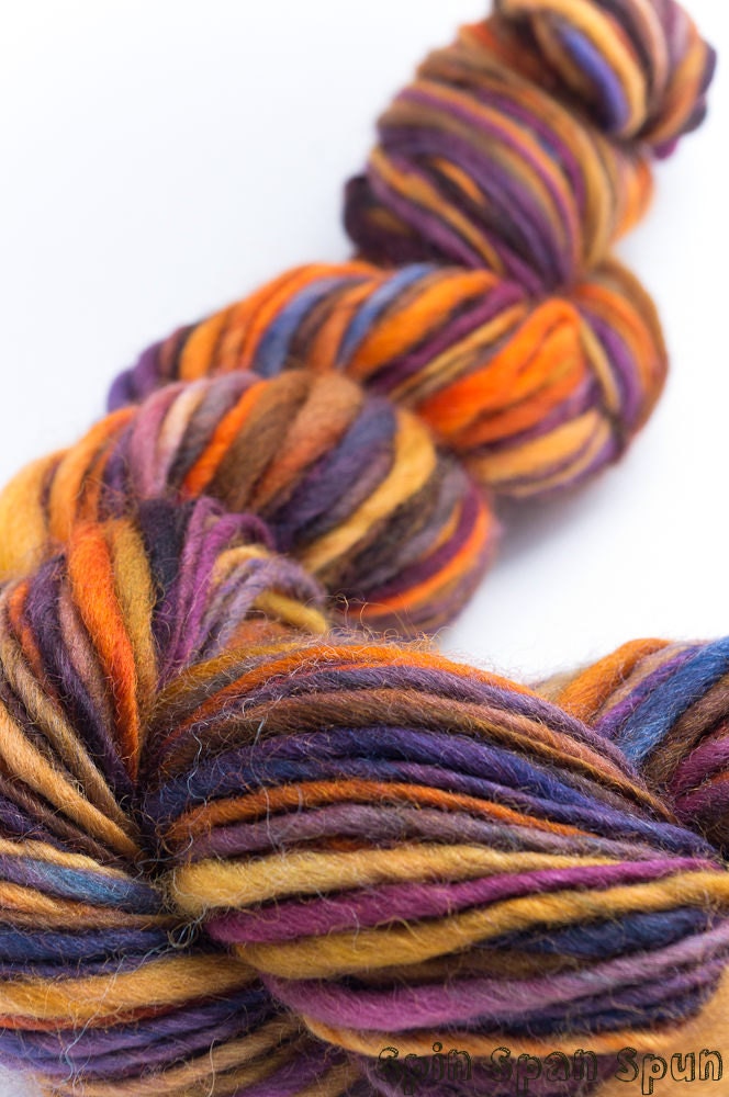 Autumn, HandSpun and Hand dyed Yarn,Shetland Wool, bulky, Single, 125 yards