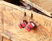 Red Mini Leather Journal Earrings - Handmade Book Jewelry