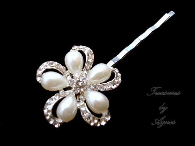 Bridal hair pin, wedding hair clip, wedding hair pin, rhinestone hair pin, flower hair pin, bridesmaid hair accessory