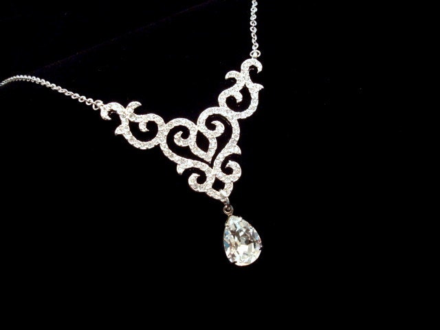 Wedding rhinestone necklace, bridal necklace, vintage style necklace, wedding jewelry, Swarovski crystal necklace