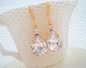 Gold bridal earrings, wedding jewelry, Swarovski crystal earrings, bridesmaid jewelry, teardrop earrings, wedding earrings