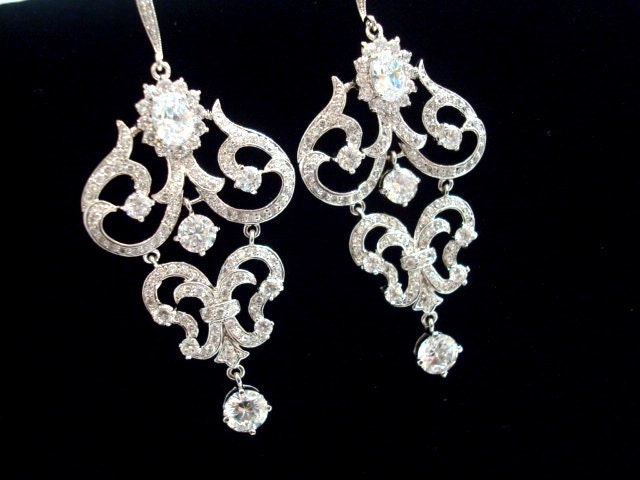 Bridal chandelier earrings, wedding jewelry, statement earrings, rhinestone earrings, cubic zirconia earrings