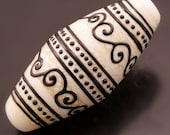 Lampwork Art Bead Black Scrolls Lines Dot Ivory Abstract Bicone Focal Bead Handmade Glass Heather Behrendt  BHV SRA LETeam