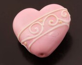 Lampwork Beads Ivory Scrolls  Light Pink Heart Focal Bead Handmade Glass Heather Behrendt  BHV SRA LETeam