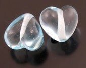 Handmade Lampwork Heart Beads Transparent Pale Aqua Blue Earring Pair Heather Behrendt BHV SRA LETeam