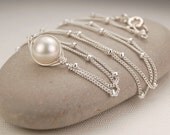 White pearl necklace, sterling silver, wire wrapped jewelry "Petite Pearls" handmade, everyday necklace,June birthstone, bridal jewelry