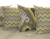 Ikat and Chevron Pillow Pack - Batavia Ikat Citrine and Chevron Sunny & Natural Throw Pillow - 4 PK -- Free Shipping - LandofPillowsDotCom