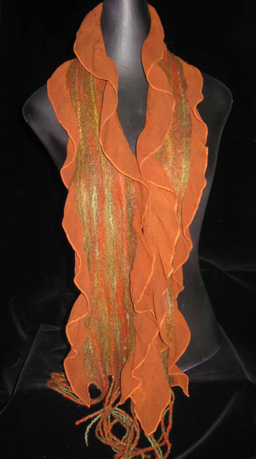 Copper Nuno Felted Silk and Merino Wool Scarf