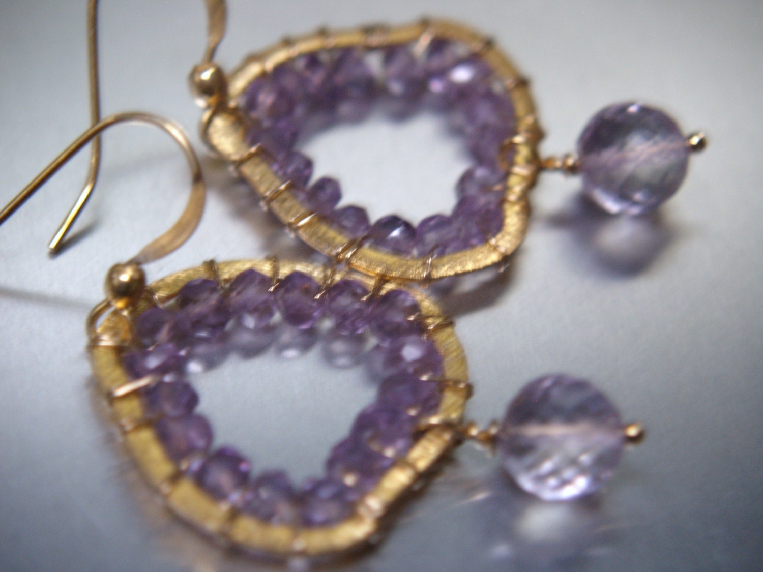 Pink amethyst with vermeil orgnaic looking ring earrings