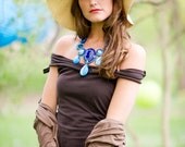 Royal Blues Bejeweled Statement Bib Bead Embroidery Bubble Necklace