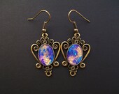 AMBROSIA AFFORDABLES 14 x 10 mm Earrings Blue Purple Gold