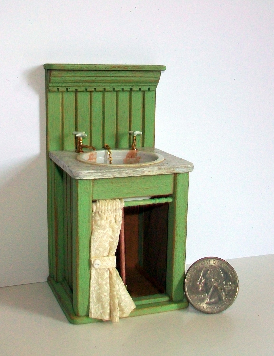 Miniature Shabby Green Sink (1 inch dollhouse scale)