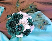 Teal & White Wedding, Peacock silk bridal bouquet