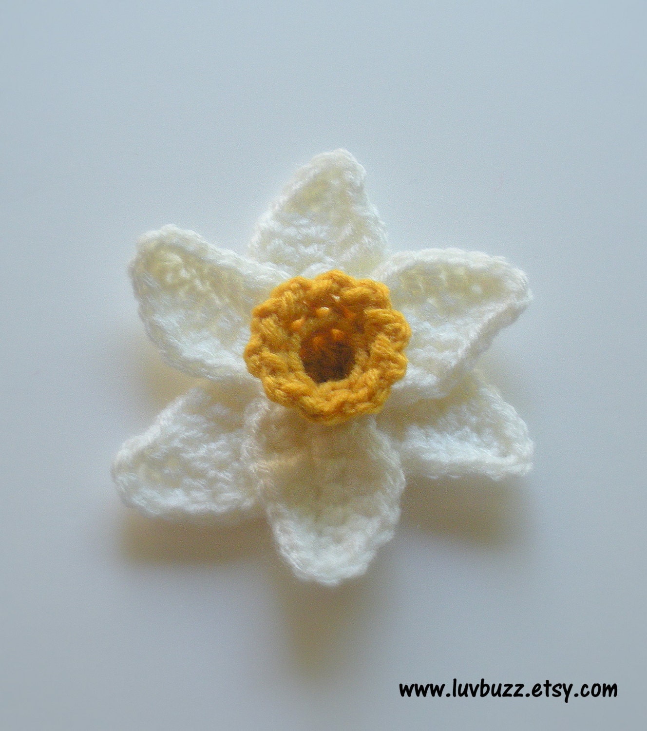 Crochet Narcissus Flower Applique set of five, MADE TO ORDER.