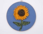 Large Crochet Sunflower Hoop Art, ready to ship.