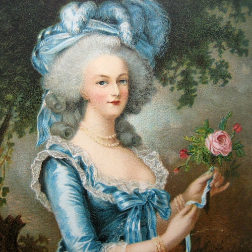 Antique Marie-Antoinette postcard, with rose, 1910s