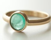 Colombian Emerald Ring in 14k Yellow Gold - green gemstone brushed matte finish