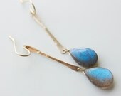 Labradorite Teardrop Earrings in Gold - long dangle gemstone earrings