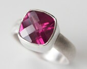 Rhodolite Garnet Cushion Ring in Recycled Sterling Silver - Raspberry Pink Gemstone Ring