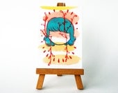 Watercolor Portrait of Blue-Haired Girl - ACEO drawing number 38