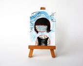 Ink and Watercolor Cute Girl Portrait - original tiny drawing - ACEO number 43