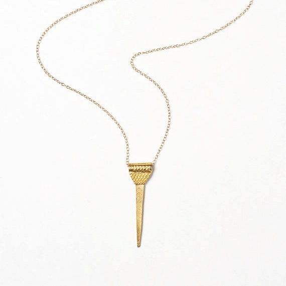 Gold Spike Charm with Tribal Detail on a 14k Gold Filled Chain
