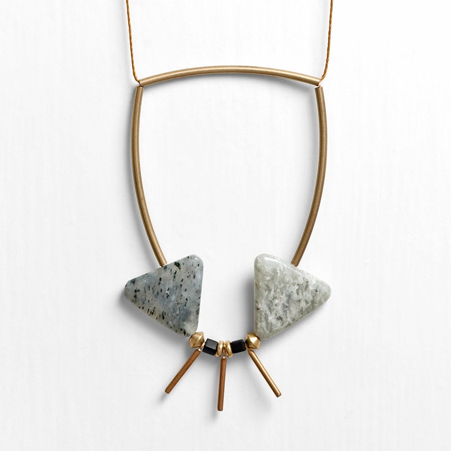 NEW - Spotted Quartz Triangle Cord Necklace with Brass Accents